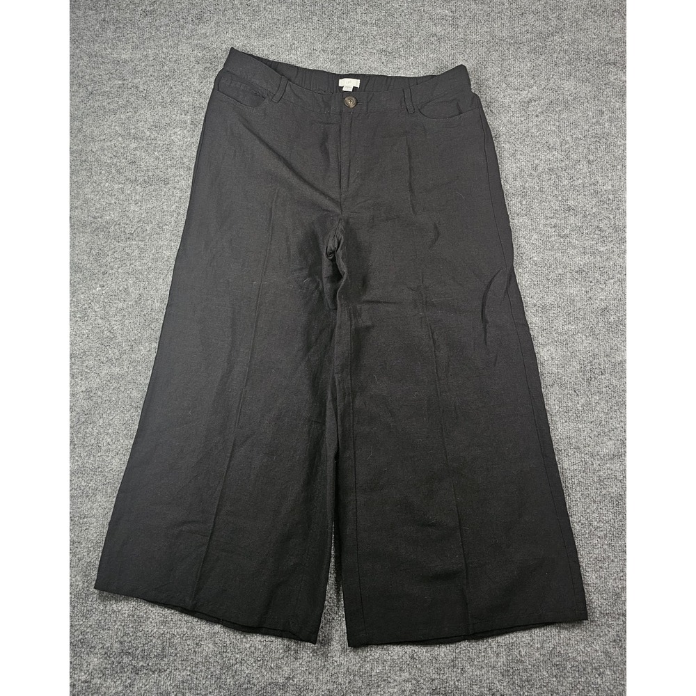 NWT J. Jill Linen Blend Cropped Wide Leg Pants Size‎ 12 Black